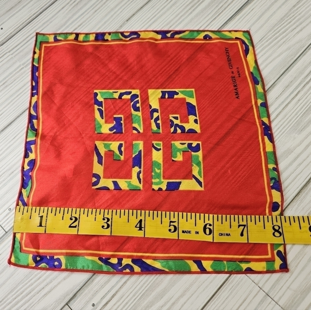 Givenchy Amarige Silk Scarf Red Yellow Made in France - Picture 6 of 7
